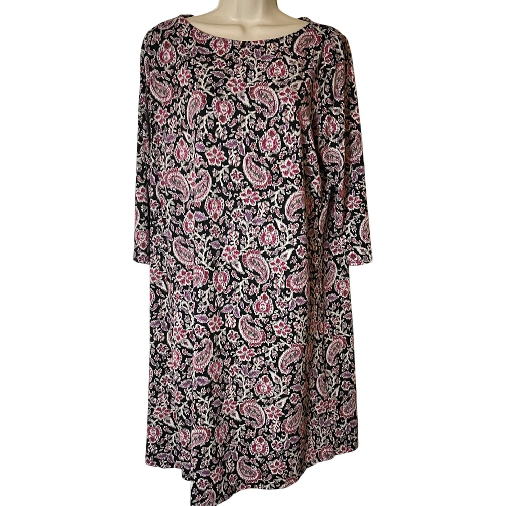 J. Jill Wearever Dress Paisley Floral L 3/4 Sleeve Multicolor Office Casual